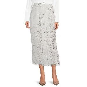 Muse by Marchesa Freesia 3D Embroidery Mesh Floral Midi Pencil‎ Skirt